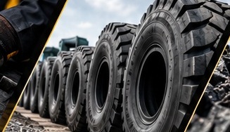 A row of large industrial tyres